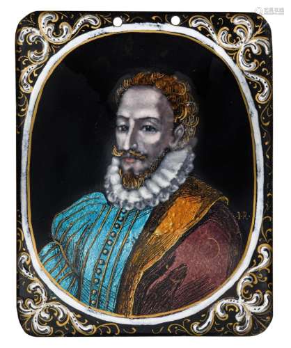 A Limoges enamel plaque, the portrait of a man, presumably 1...