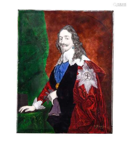 A Limoges painted enamel plaque, 'King Charles I of England'...