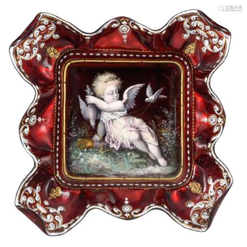 A Limoges enamel bowl, 'the allegory of love', ca 1875, H 4 ...