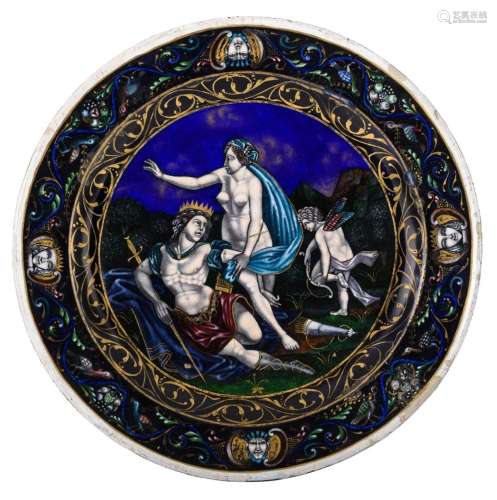 A Limoges enamel plate, depicting the goddess Venus, presuma...