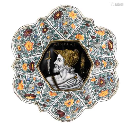 A Limoges enamel bowl, depicting the profile portrait of Men...