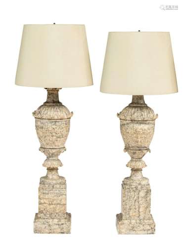 A pair of Neoclassical marble baluster vases, transformed in...