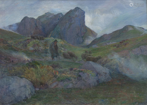 Abraham HERMANJAT (1862-1932) "Pastorale dans la région...