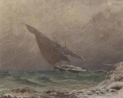 Albert H. GOS (1852-1942) "Tempête de neige sur le lac&...