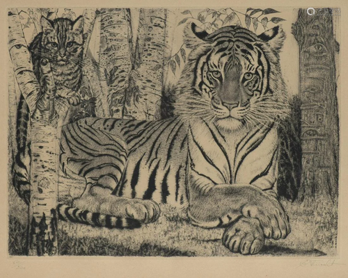 Eduard WIIRALT (1898-1954) "Tigres", Eau-forte (So...