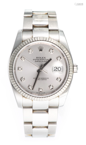 ROLEX, Datejust 36, Oyster perpetual, montre en acier avec i...