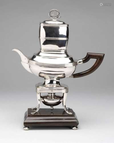 A Dutch silver coffeepot with filter on stand