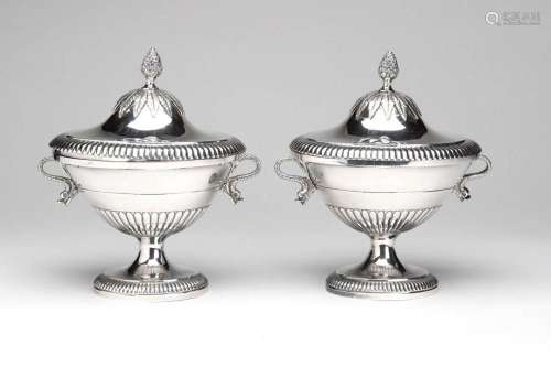 A pair of Dutch silver chestnut vases with cover
