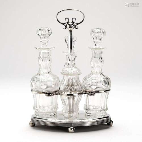 A Dutch silver and cut glass cruet set