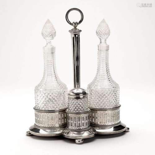 A Dutch silver and cut glass cruet set