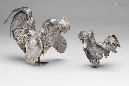 Two Dutch silver roosters