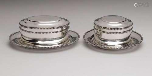 A pair of Dutch silver biscuit boxes with tray