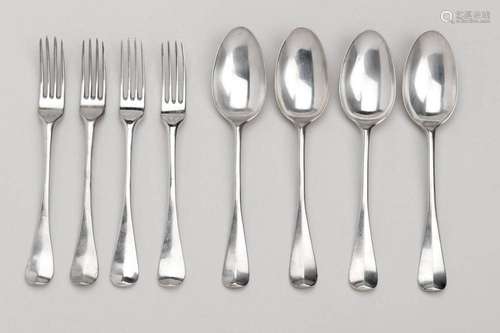 Twelve Dutch silver table spoons and table forks, Deventer