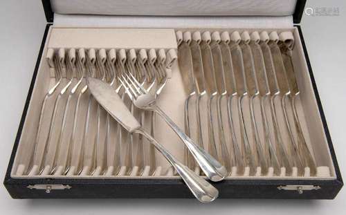 Twelve Dutch silver fish knives and twelve fish forks