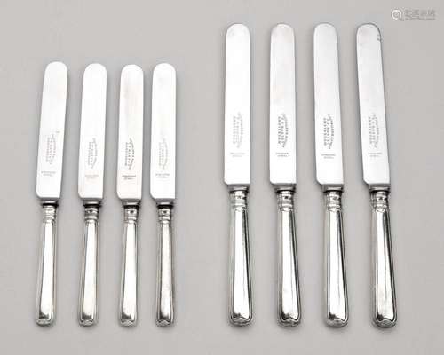 Twelve silver table knives and twelve silver dessert knives