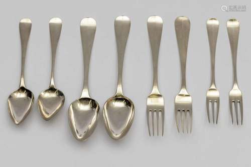 Twelve silver table spoons and forks and twelve dessert spoo...