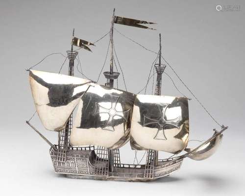 A silver model vessel of the Santa Maria