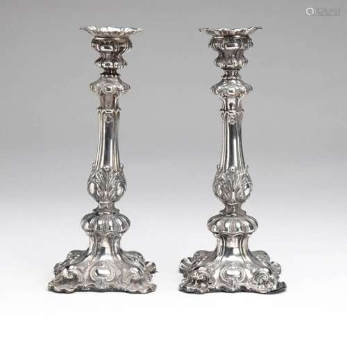 A pair of German candlesticks, below legal alloy