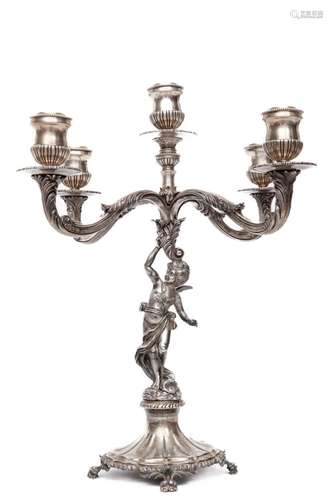 A Portugese silver five-light candelabrum