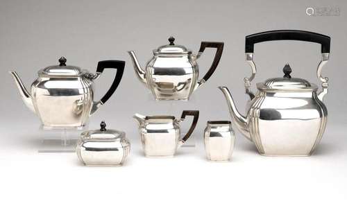 A Dutch silver large six piece tea service