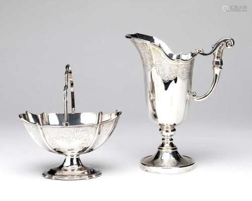 A Danish silver jug and an English silver sugar bowl with sw...