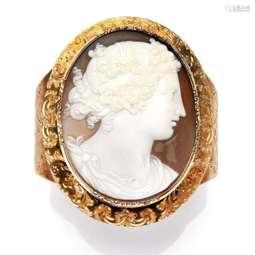 An antique 14k gold and silver cameo bangle