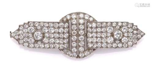 An Art Deco platinum and 14k gold diamond brooch