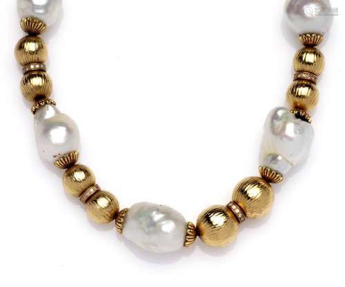 An 18k gold cultured pearl and diamond necklace