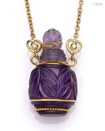 An 18k gold amethyst perfume flacon necklace