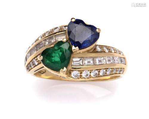 An 18k gold gem set and diamond ring