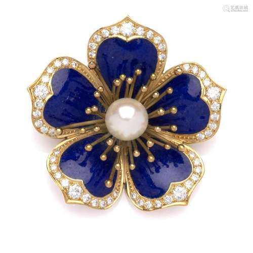 An 18k gold diamond flower brooch, by Steltman