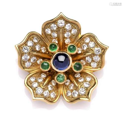 A gem set and diamond flower brooch, by Steltman