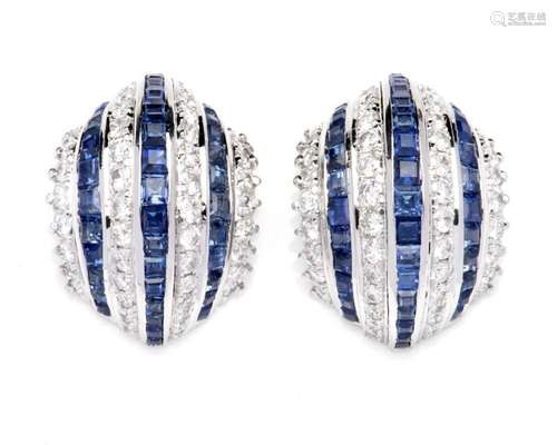 A pair of white gold sapphire earrings