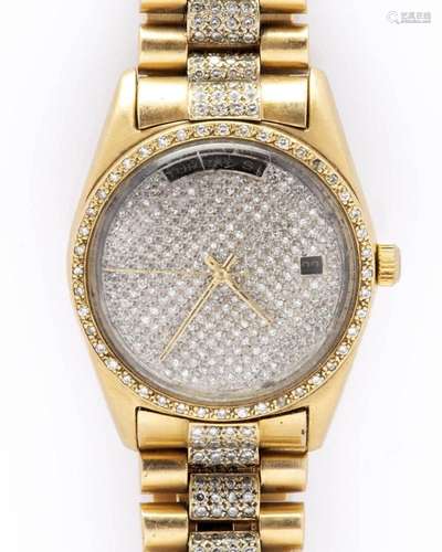 An 18k gold diamond wristwatch, Juvenia, with Rolex bracelet