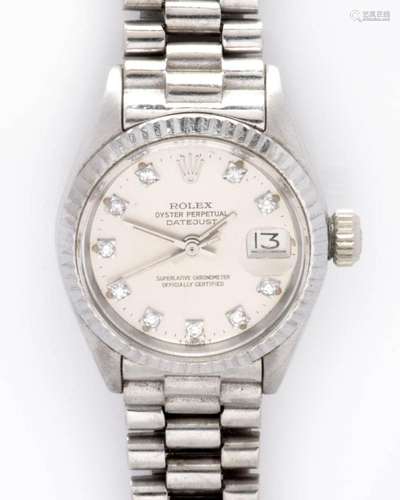 An 18k white gold lady s diamond wristwatch, by Rolex