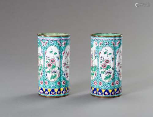 A PAIR OF LOBED CANTON ENAMEL VASES, 1900s