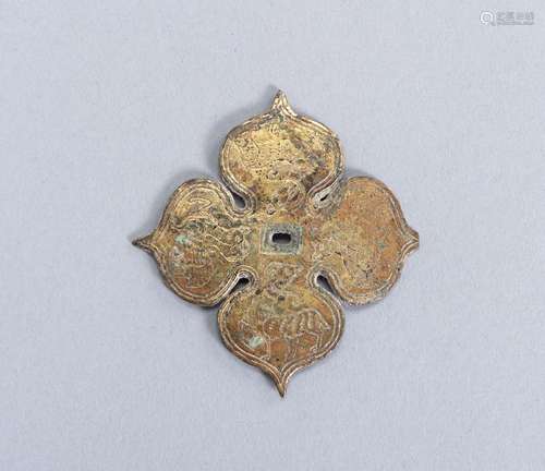 A GILT-BRONZE 'FOUR LOBED' PLAQUE, TANG DYNASTY