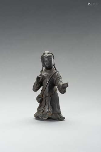 A BRONZE FIGURE OF A YOUTHFUL OFFICIAL, MING