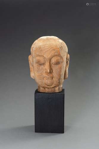 A WOOD HEAD OF A LUOHAN, QING