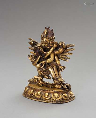 A GILT-BRONZE OF HAYAGRIVA IN YABYUM, 18TH CENTURY