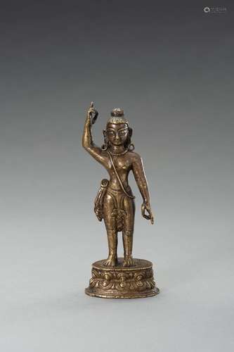 A BRONZE FIGURE OF THE INFANT BUDDHA SHAKYAMUNI, 19th CENTUR...