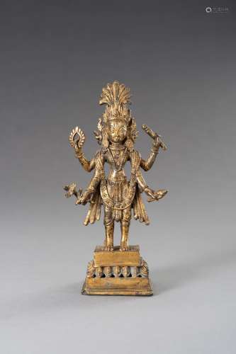 A GILT BRONZE FIGURE OF VISHNU