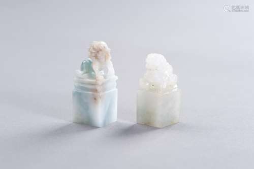 † A JADEITE AND A QUARTZ SEAL WITH BUDDHIST LIONS, REPUBLIC