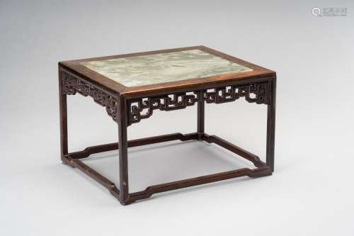 A WOOD AND MARBLE DISPLAY STAND, QING