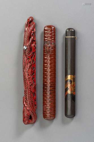 A GROUP OF THREE LACQUERED KISERUZUTSU