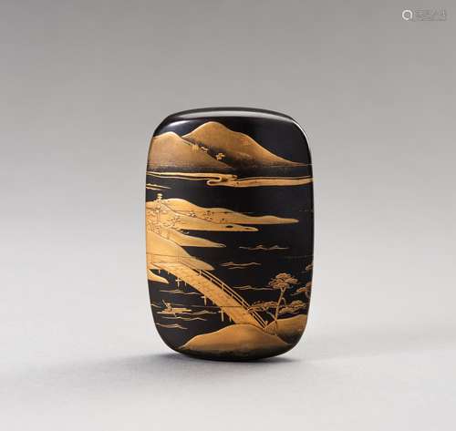 YOYUSAI: A FINE BLACK AND GOLD LACQUERED FOUR-CASE INRO