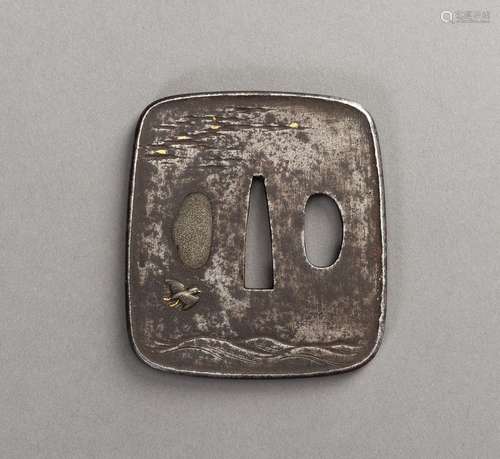 ISSENTEI SHUNSAN: AN IRON TSUBA WITH SEABIRDS