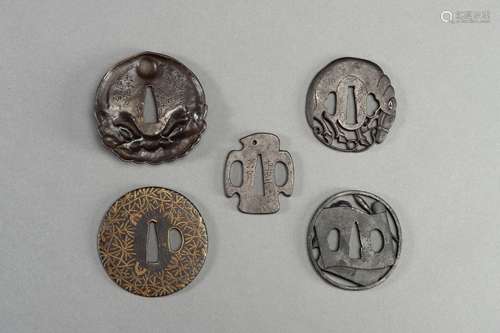 A GROUP OF FIVE IRON TSUBA