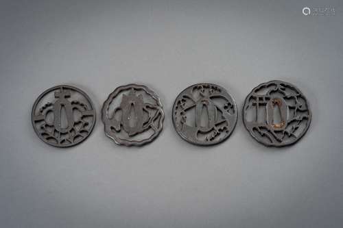 A GROUP OF FOUR IRON TSUBA