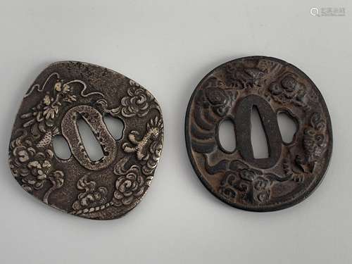 A SET OF TWO IRON AND BRONZE TSUBA, MEIJI PERIOD